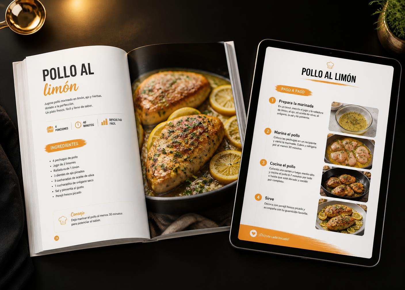 Páginas internas del eBook 500 Recetas para Air Fryer en libro y tablet